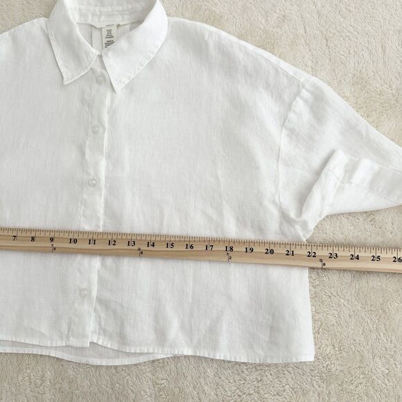 H&M Linen Blouse Women's Size XS White Loose-Fit Button Front - Picture 4 of 5